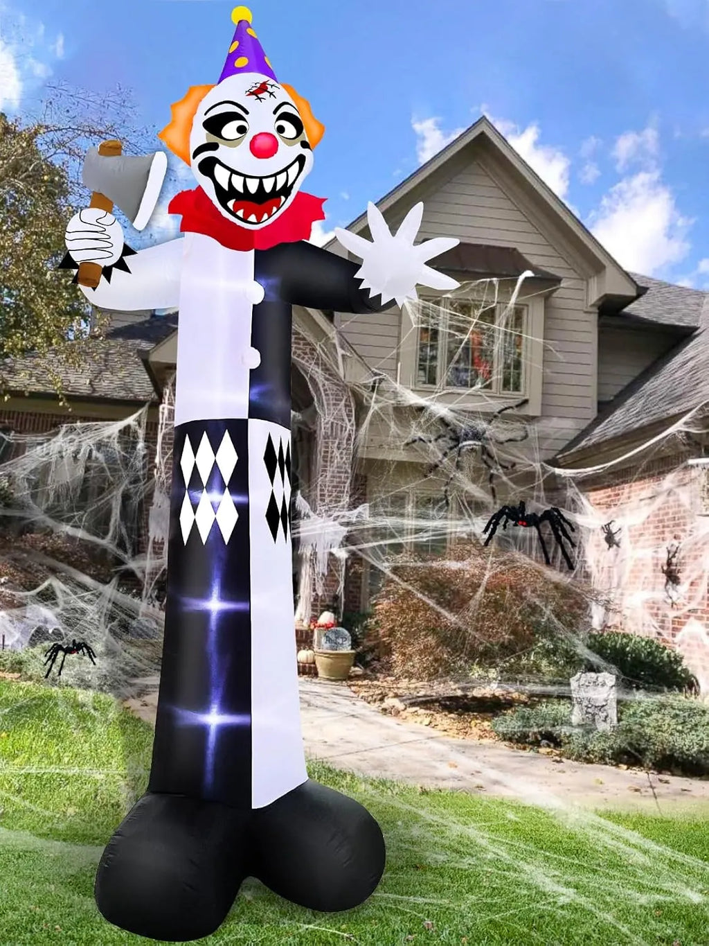 12 Ft Giant Halloween Inflatables Decorations Outdoor Scary Clown Hold Axe Blow Up Build-in LED Lights Inflatable Halloween Outdoor Yard Decors for Garden Lawn Home Holiday Party Outside
