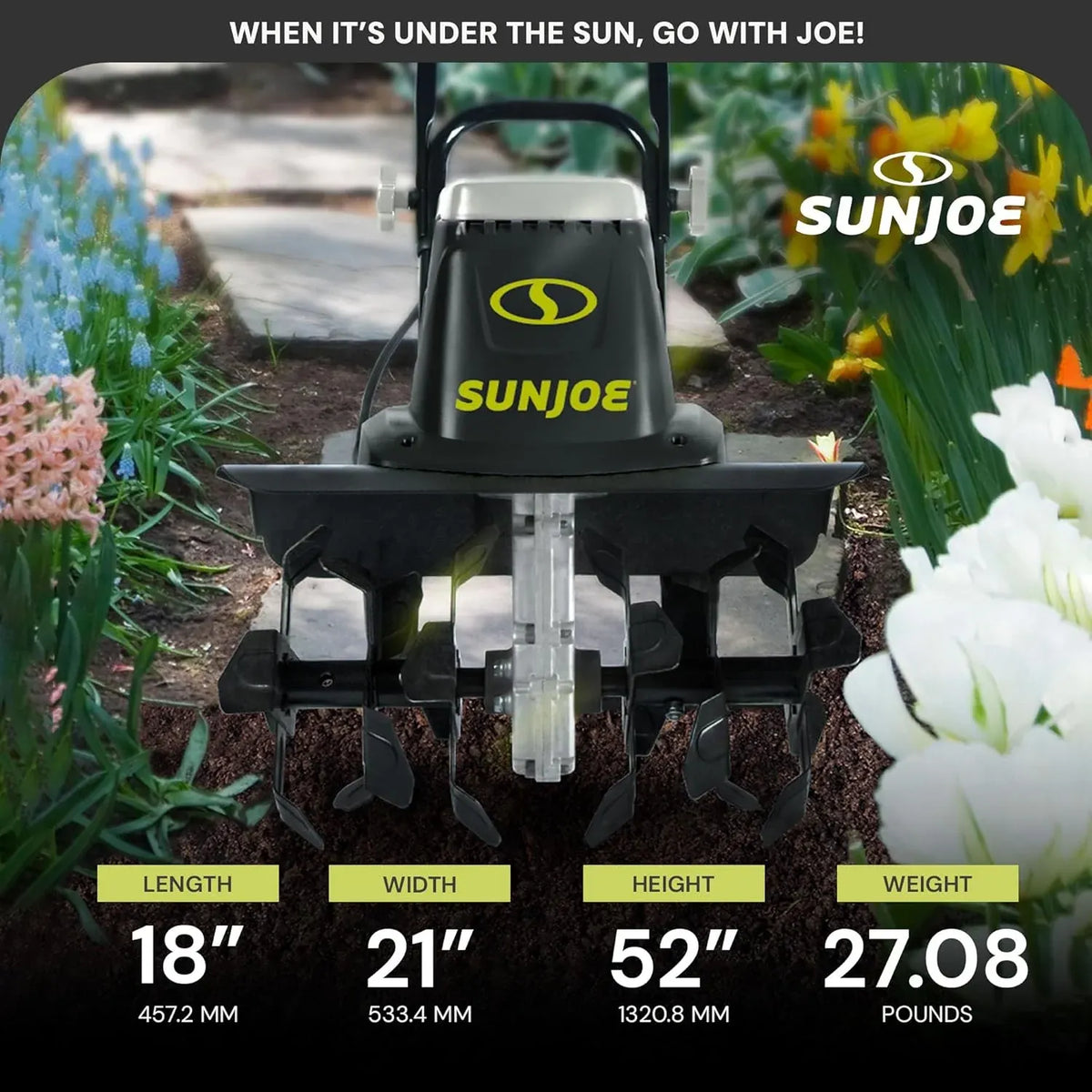 Sun Joe Electric Garden Tiller Cultivator, Steel Tines, 12 Amp, 16 Inch, Black - Heavy-Duty Gardening Machine & Equipment for Gardens, Lawns & Yards, TJ603E