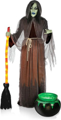 6.5ft Halloween Animatronic Grim Reaper, Mr. Grim Outdoor Halloween Decoration Standing Poseable Figure with Rotating Head, Light-up, Sound and Motion Activated