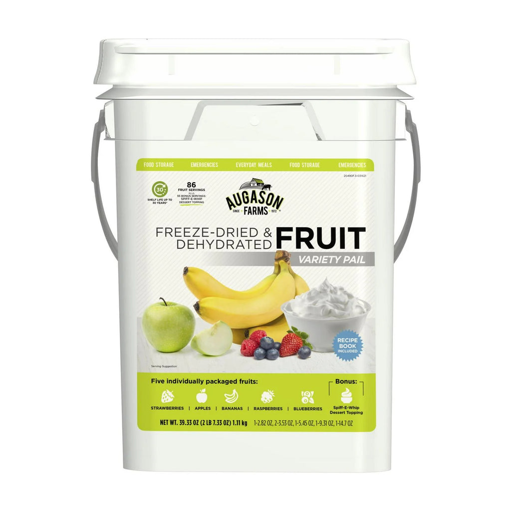 Augason Farms Freeze Dried and Dehydrated Fruit Variety Pail， 86 Servings， Emergency Food