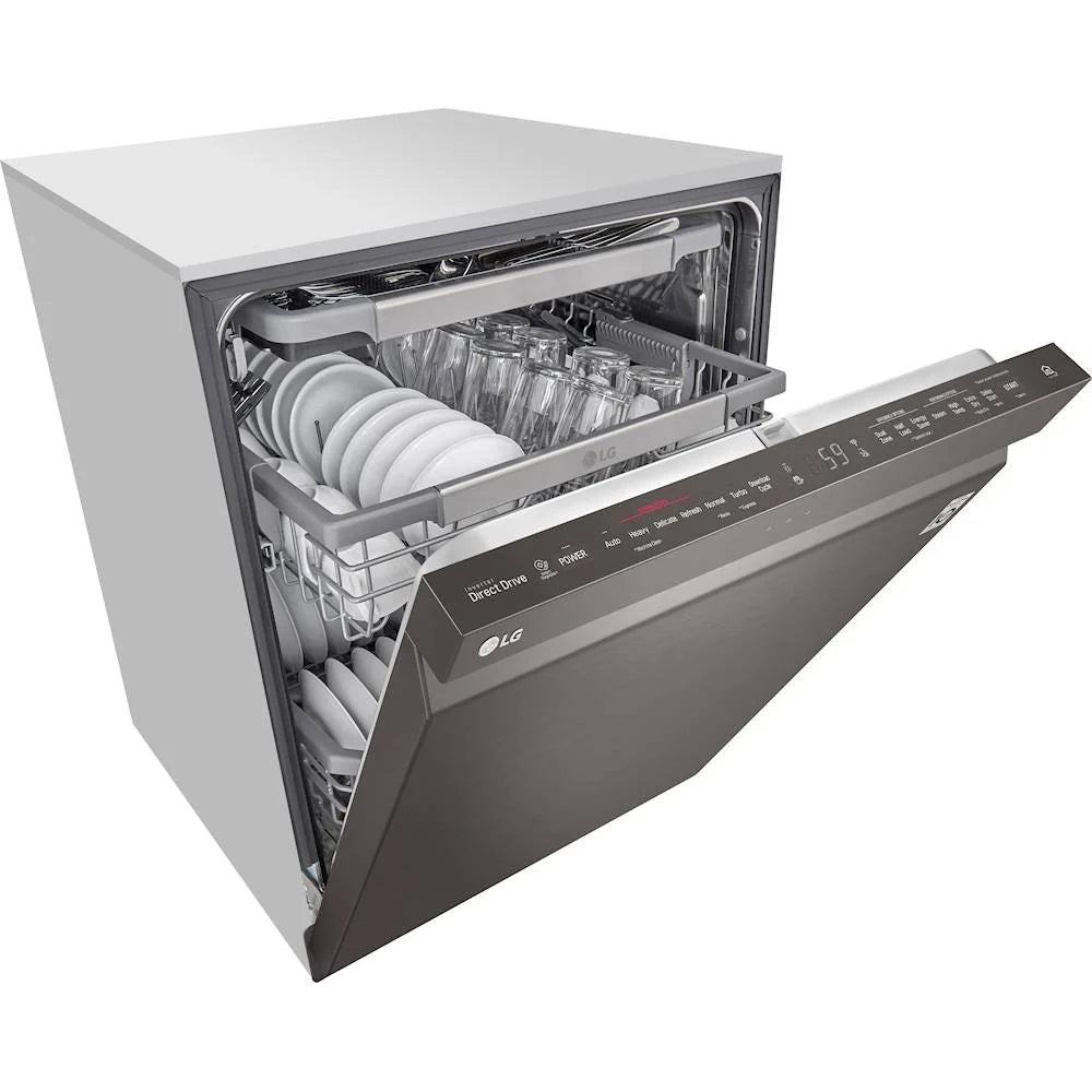 LG - 24 Top Control Built-In Smart WiFi-Enabled Dishwasher with Steam, 3rd Rack and Stainless Steel Tub - Black stainless steel