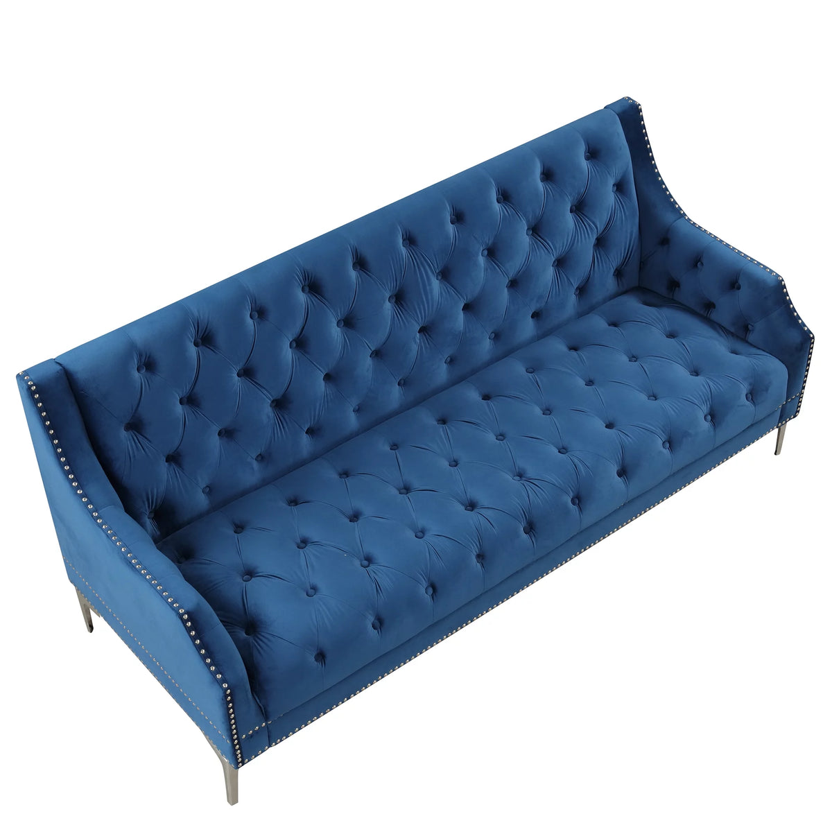 78 Modern Sofa Dutch Plush Upholstered Sofa with Metal Legs, Button Tufted Back Blue