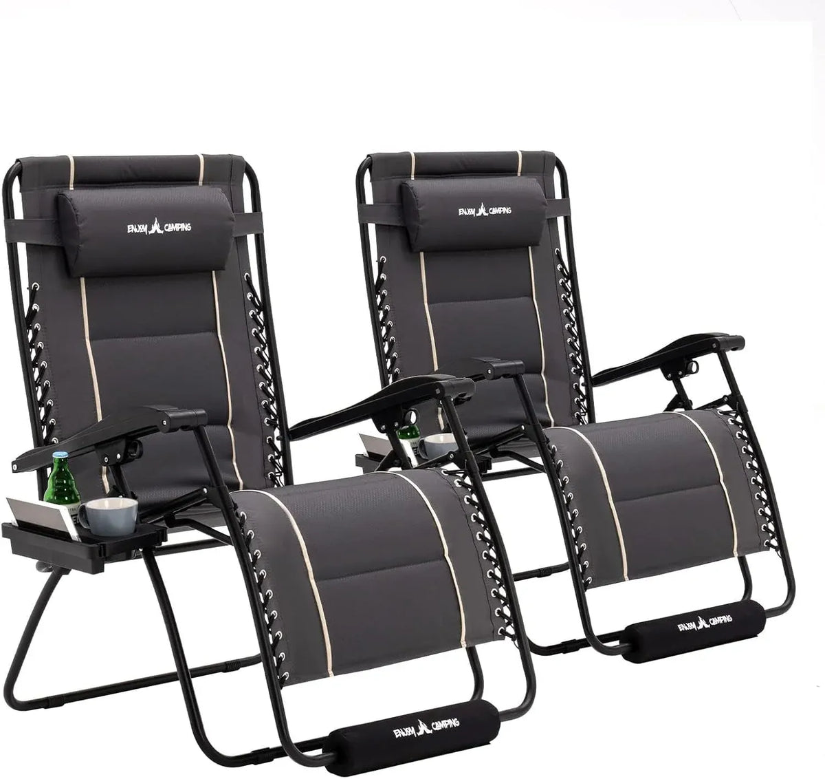 Amopatio Oversized Zero Gravity Chair with Cushion, XL Folding Outdoor Lounge Reclining Patio Chair with Tray/Footrest/Headrest for Camping Sunbathing Relaxing