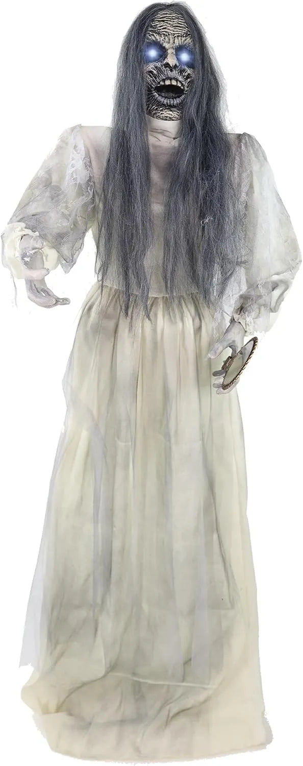 Haunted Hill Farm Life-Size Halloween Animatronic, Scary Talking Zombie Maid with Touch Activated Lights and Sounds, Battery Operated Indoor or Covered Outdoor Halloween Decorations for Home