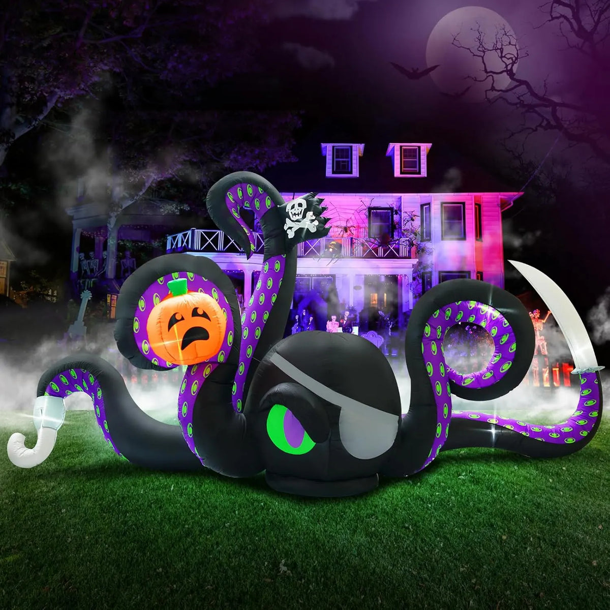 13Ft Halloween Inflatables Giant Octopus Black Sticky Pumpkin LED Light Blow up Halloween Decor for Carnival Party Store Outdoor Yard Lawn Decorations