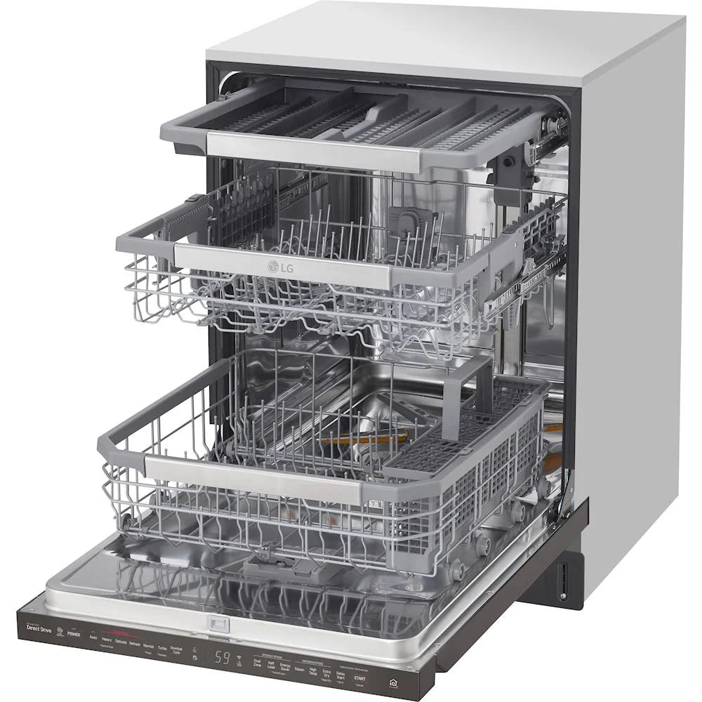 LG - 24 Top Control Built-In Smart WiFi-Enabled Dishwasher with Steam, 3rd Rack and Stainless Steel Tub - Black stainless steel