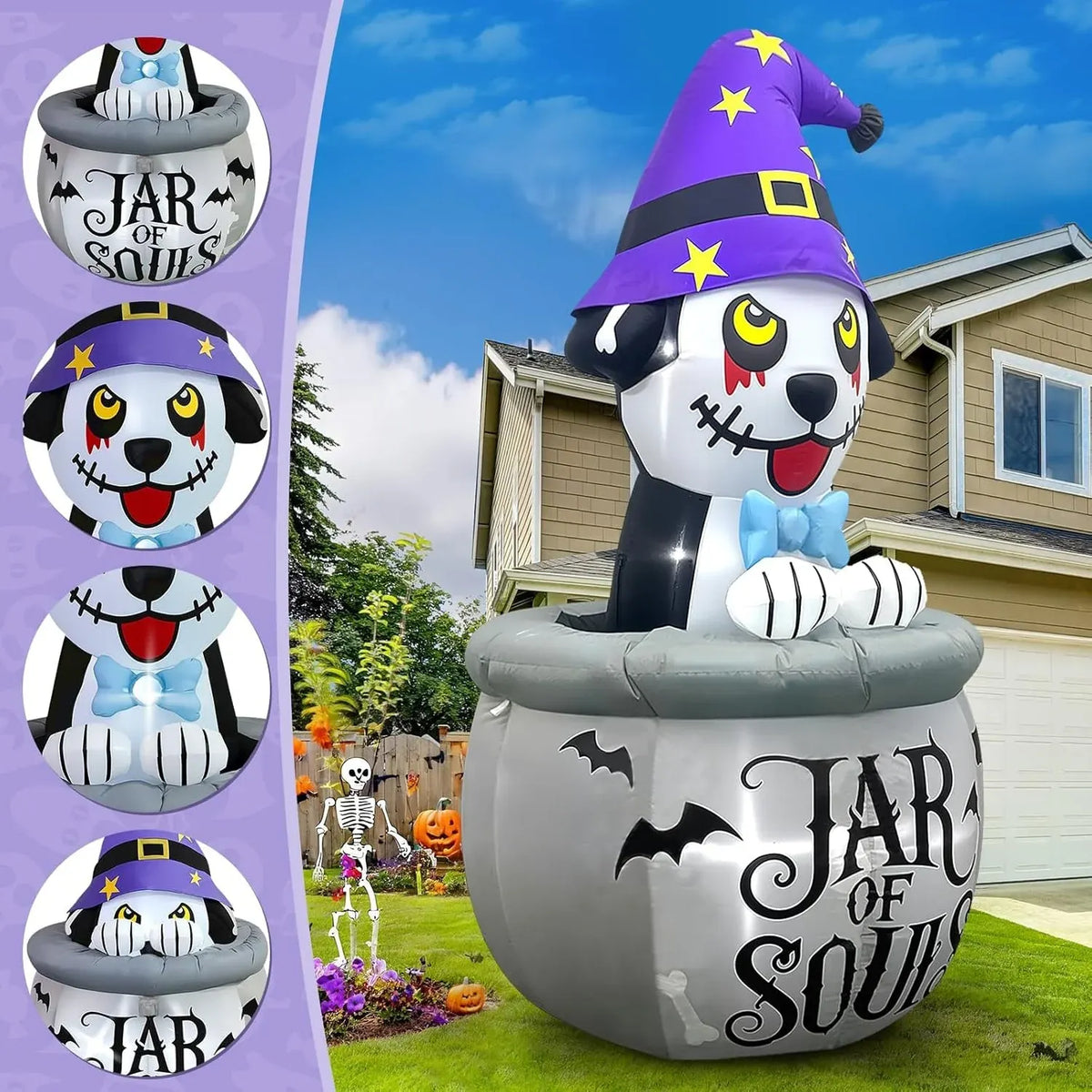 Kalolary 7FT Halloween Inflatables Animated Puppy Dog with Music, Witch Cauldron Halloween Blow Up Yard Decoration with Built-in LEDs for Indoor Outdoor Holiday Party Garden Lawn Decor