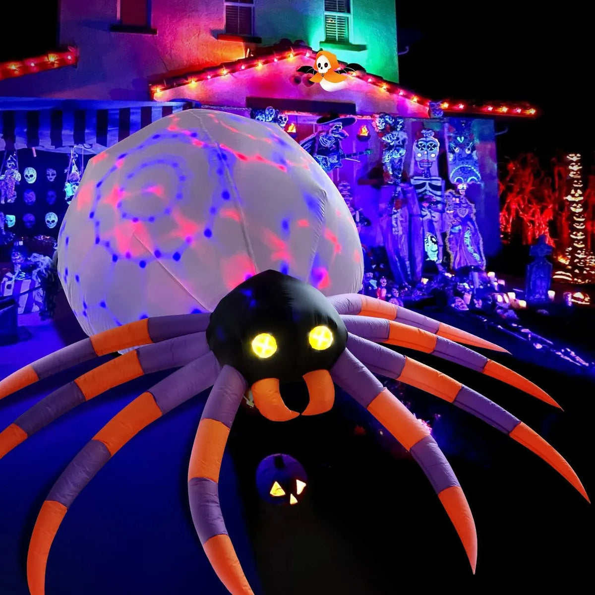 DomKom Giant 16FT Halloween Inflatable Decorations Spider, Build-in Magic LED Lights Holiday Blow Up Yard Decoration for Halloween Holiday Party Outdoor,Garden Yard Lawn Decor