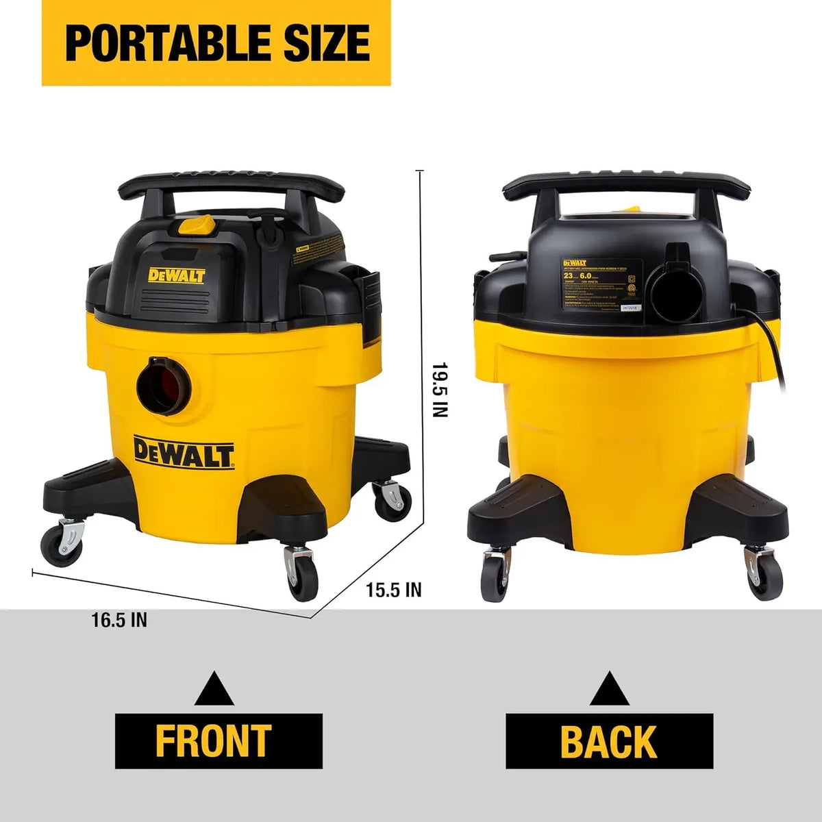 DXV06P 4 Peak HP Shop Vacuums, 6 Gallon Poly Wet/Dry Vac, Heavy-Duty Shop Vacuum with Blower Function Yellow+Black
