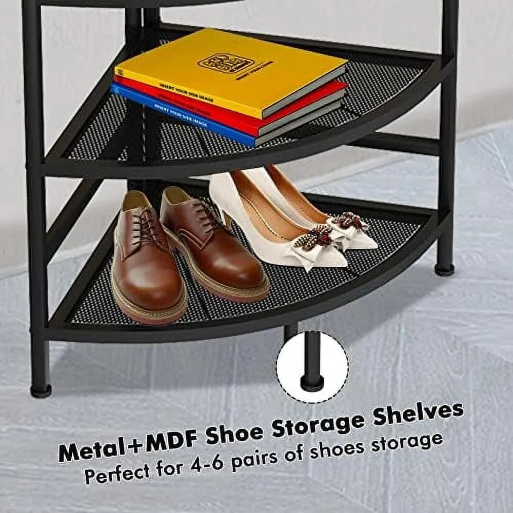 YOPCTUO 3-in-1 Entryway Coat Rack Industrial Hall Tree Corner Cloth Rack with Bench Hallway Coat and Shoe Rack for Corner Entryway Organizer with Metal Shoe for Hallway Corner Entran