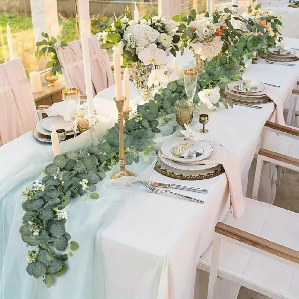 Faux Eucalyptus Garland with Silk Leaves and Flexible Stems, 70.8  Inches