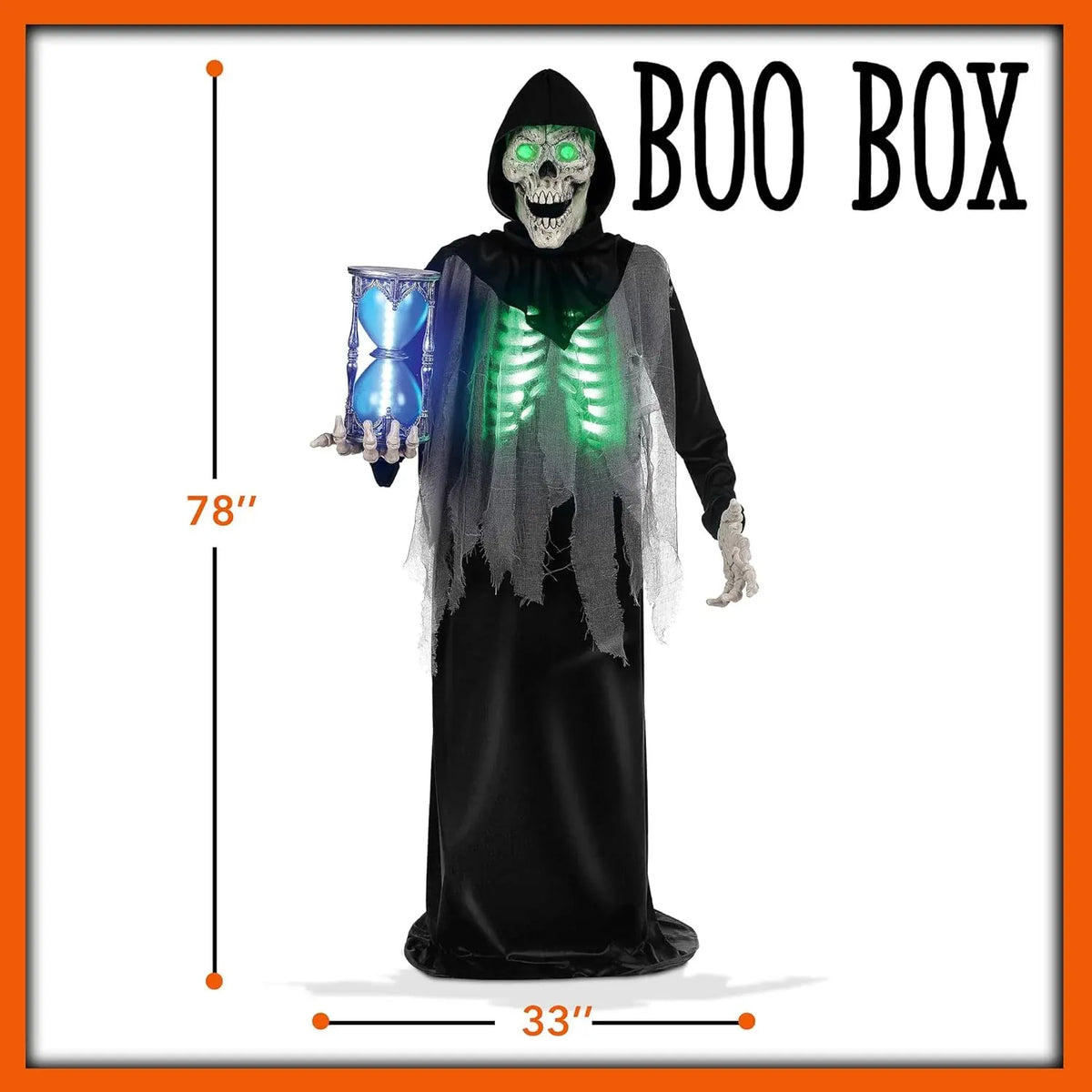 6.5ft Halloween Animatronic Grim Reaper, Mr. Grim Outdoor Halloween Decoration Standing Poseable Figure with Rotating Head, Light-up, Sound and Motion Activated