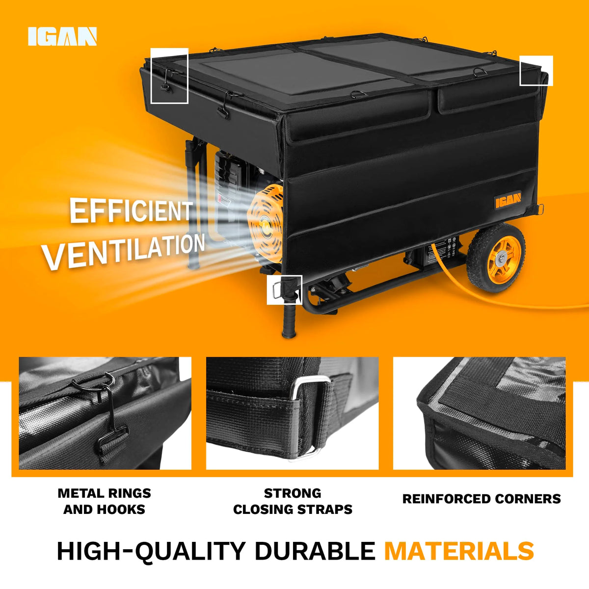 IGAN Generator Tent Running Cover Pro-Max, Ultra Heavy Duty Tarpaulin Enclosure with Windproof Kit, Portable All-Weather Generator Rain Shelter for Most 3500w-12000w generators, Black Generator Cover