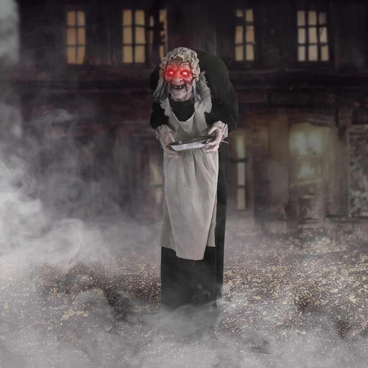 Haunted Hill Farm Life-Size Halloween Animatronic, Scary Talking Zombie Maid with Touch Activated Lights and Sounds, Battery Operated Indoor or Covered Outdoor Halloween Decorations for Home