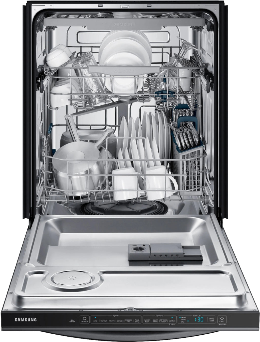 Samsung - StormWash 24 Top Control Built-In Dishwasher with AutoRelease Dry, 3rd Rack, 48 dBA - Black stainless steel