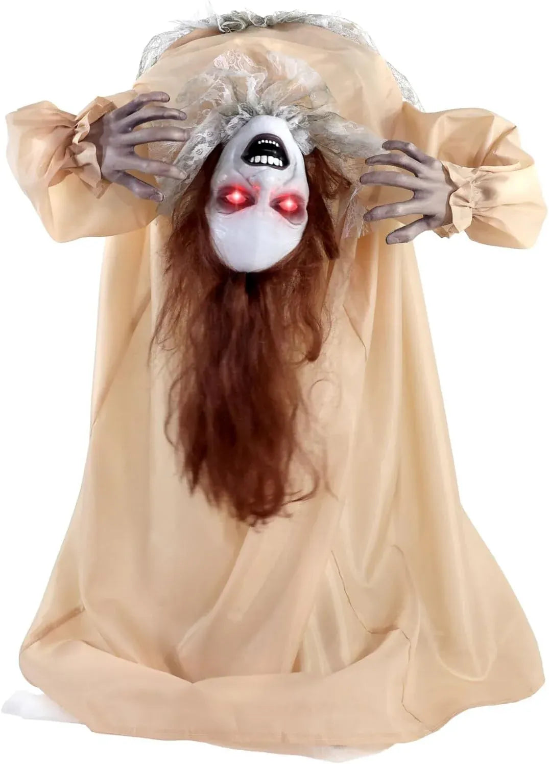 Haunted Hill Farm Life-Size Halloween Animatronic, Scary Talking Zombie Maid with Touch Activated Lights and Sounds, Battery Operated Indoor or Covered Outdoor Halloween Decorations for Home