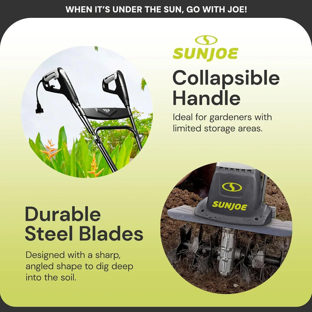 Sun Joe Electric Garden Tiller Cultivator, Steel Tines, 12 Amp, 16 Inch, Black - Heavy-Duty Gardening Machine & Equipment for Gardens, Lawns & Yards, TJ603E