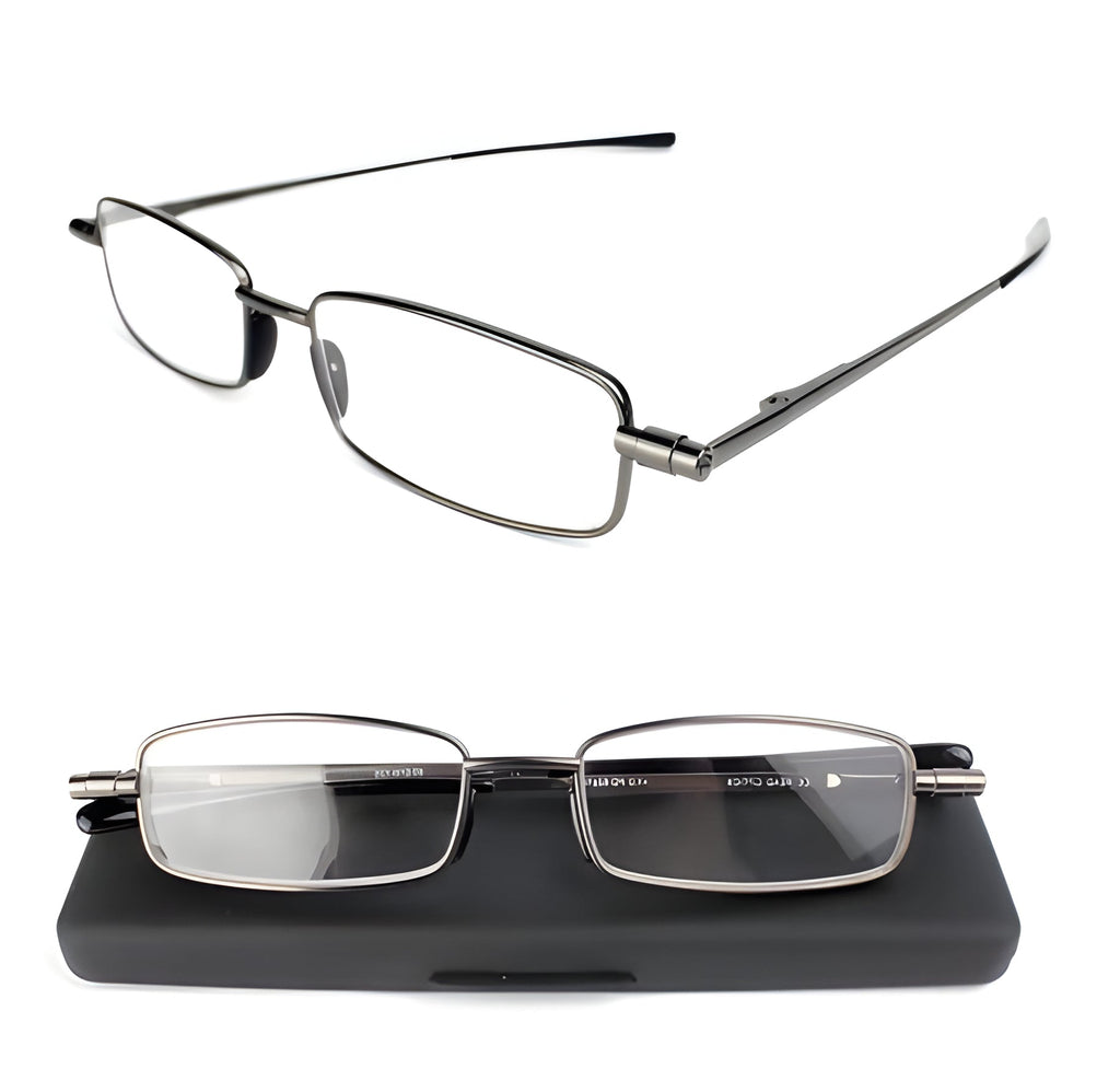 Folding Reading Glasses with 90 Degrees Spring Hinge and Stainless Steel Frame, Ultra Compact