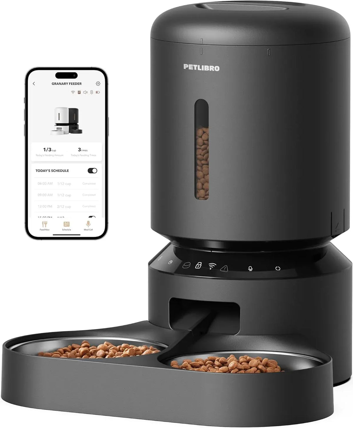 Automatic Cat Feeder for 2 Cats, 5G&2.4G WiFi Pet Feeders, 5L Programmable Cat Food Dispenser with Airtight Lock-Fresh Technology, Dual Stainless Steel Bowls, Low Food Sensor