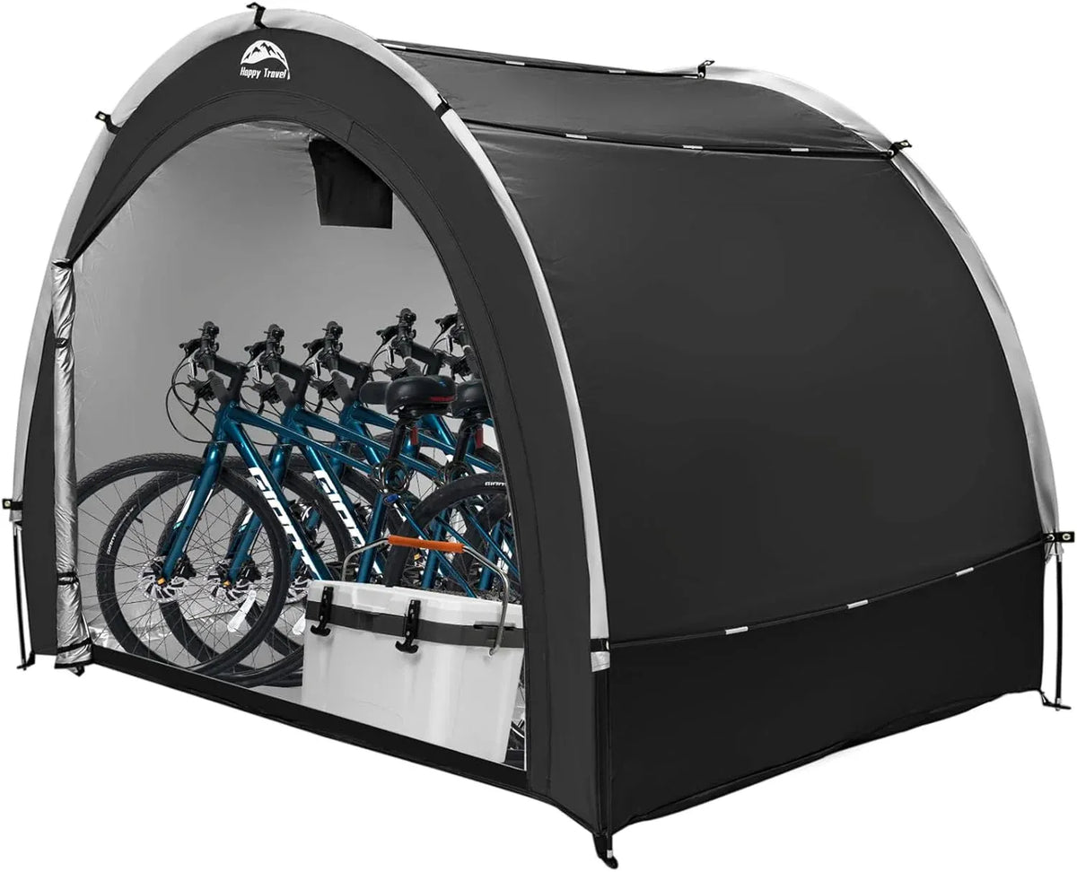 Happy Travel Bike Storage Tent Shed, Outdoor Waterproof Bicycle Covers Shelter with Window for 2/3/4/6/8 Bikes,Oversized Outside Portable Sheds for Lawn Mower,Garden Tools