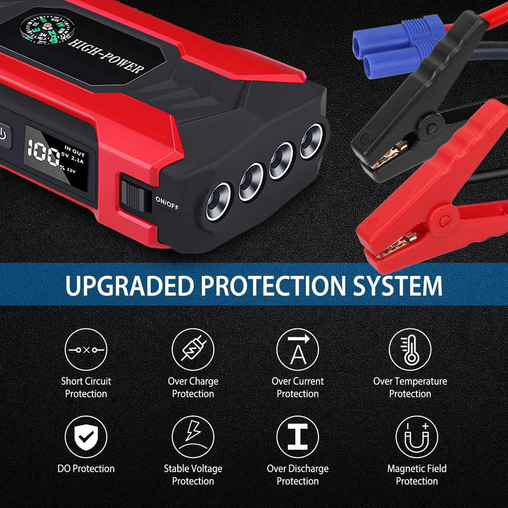 iNova Car Jump Starter Booster 800A Peak 28000mAh 12V Battery Charger (Up to 6.0L Gas or 3.0L Diesel Engine) with LCD Screen 4 Modes LED Flashlight