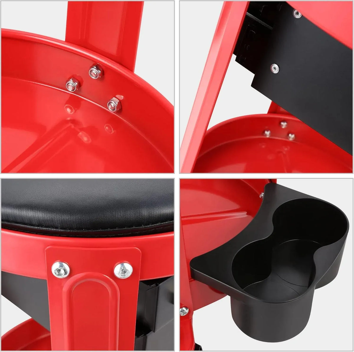 Motoring TOOLS-00197 Round Mechanics Roller Seat Creeper Stool With Padded Cushion, Tool Storage Drawer & Tray, 300 Lbs Max Weight Capacity