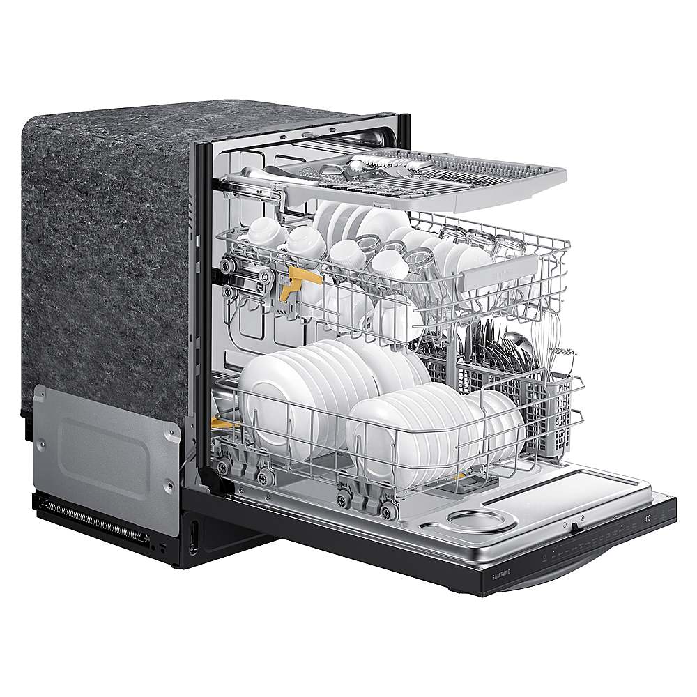 Samsung - Smart 44dBA Dishwasher with StormWash+ - Black stainless steel