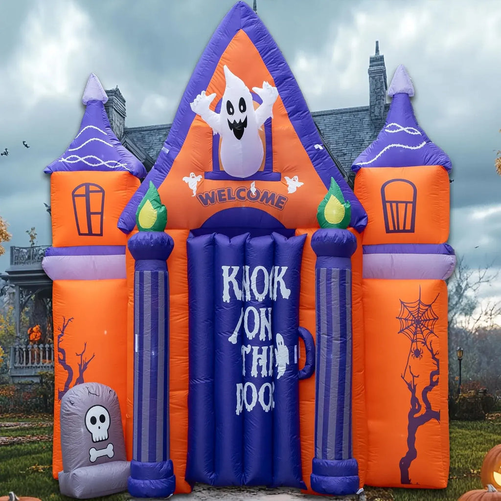 Halloween Inflatables10FT Castle Haunted House Arch Archway with Ghost Tombstone Removable Air Blower Bright LED Light - Cute Hoiday Outdoor Yard Lawn Garden Party Decorations