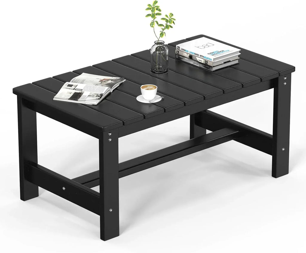 Outdoor Coffee Table, HDPE Patio Coffee Table for Outside, All-Weather Rectangle Coffee Table for Deck, Garden, Balcony, Porch, Indoor & Outdoor Use, Black