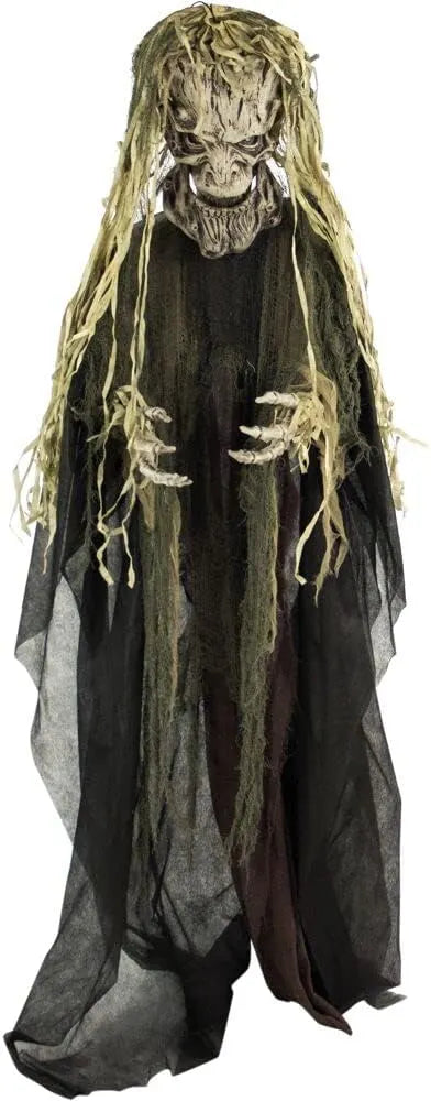 Haunted Hill Farm Life-Size Haunted Talking Tree Halloween Animatronic with Moving Mouth, Lights and Sound, Touch Activated and Battery Operated Indoor or Covered Outdoor Halloween Decorations