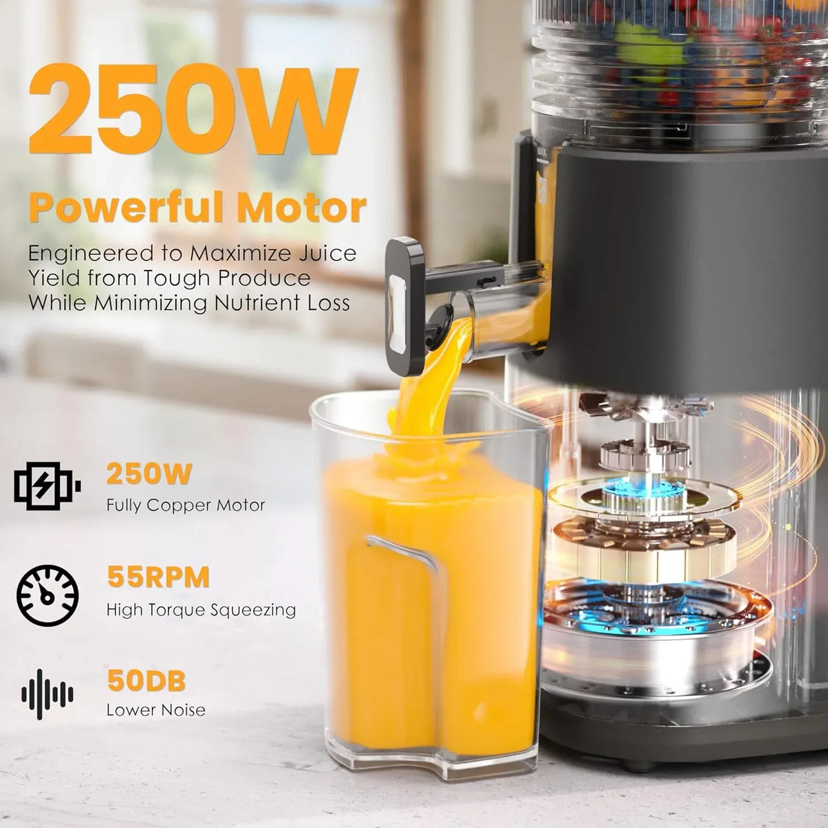 Cold Press Juicer, 5.5inch Wide Feed Chute Juicer Machine, Slow Masticating Juicer for Whole Vegetables & Fruits, Black