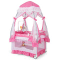 Costway Baby Playard Crib Bed 4 in 1 Portable with Changing Table Canopy Music Box Pink