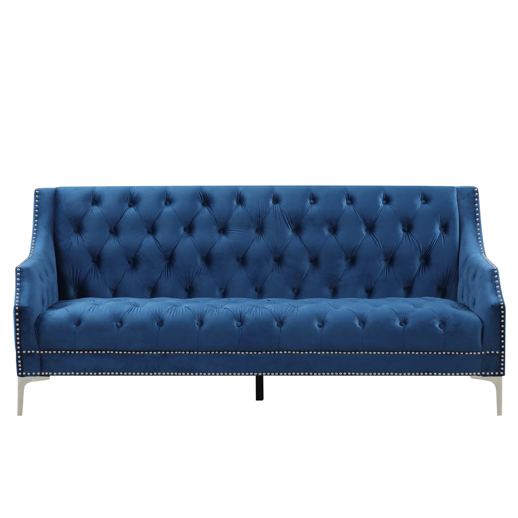 78 Modern Sofa Dutch Plush Upholstered Sofa with Metal Legs, Button Tufted Back Blue