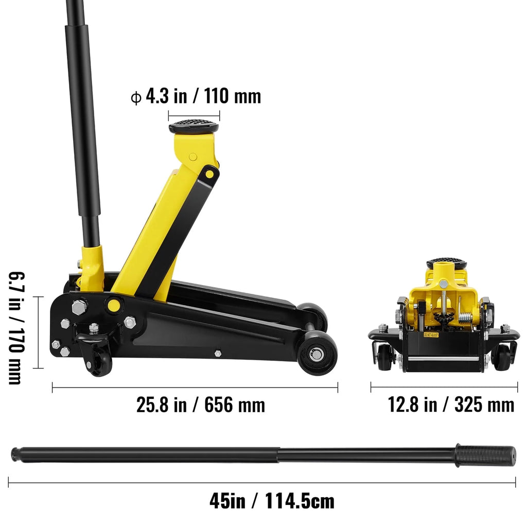 VEVOR Low Profile Floor Jack 3 ton Heavy Steel Single Piston Hydraulic Pump