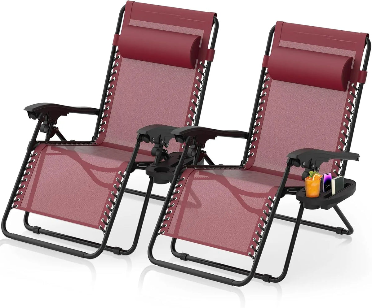 Zero Gravity Chairs Set of 2, Zero Gravity Lounge Chair w/Upgraded Lock, Big Cup Holder and Pillow, Reclining Patio Chairs Folding Recliner for Indoor and Outdoor