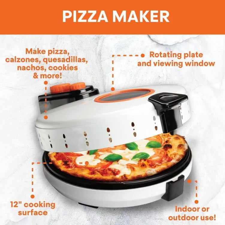 MasterChef Electric 12 Pizza Maker- Cook Homemade Calzones, Quesadillas & Cookies! Rotating Nonstick Plate for Even Baking- Adjustable Temp Control for Crispy Crust- Indoor or Outdoor Parties & Gifts
