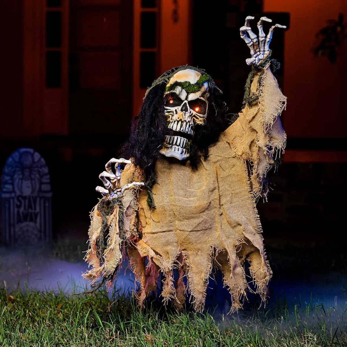 Halloween Animated Zombie Groundbreaker Outdoor Decor with Light Up Eyes Creepy Animatronic Decorations with Movable Arms for Halloween Party Prop and Lawn Patio Yard Outside Decorations