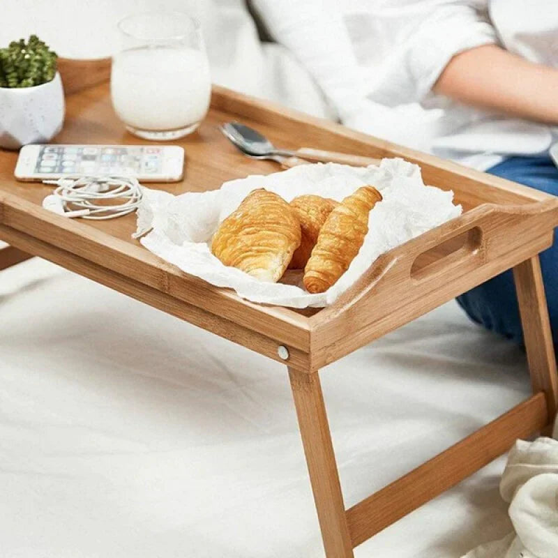 Folding Bamboo Bed Tray with Stable Surface and Foldable  Legs