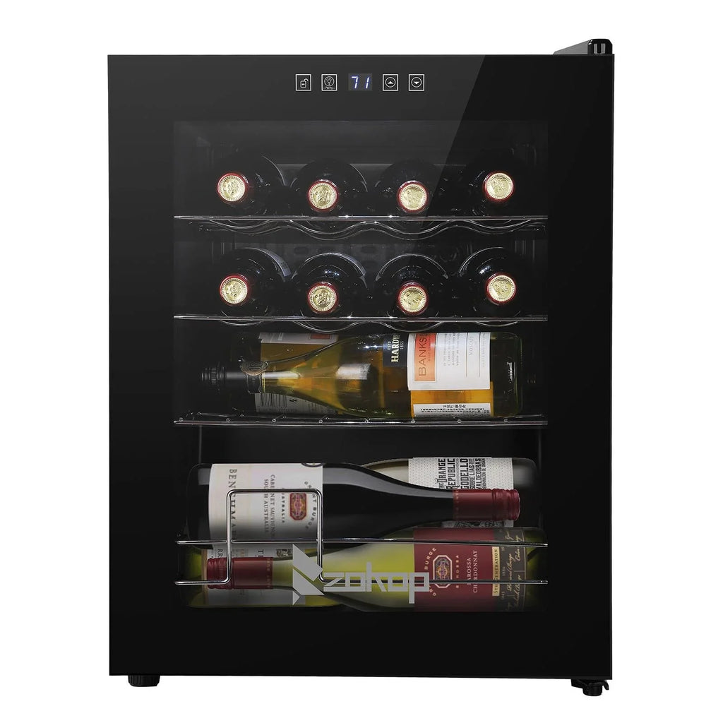 Zimtown 16 Bottle Compressor Wine Cooler Refrigerator w/Lock | Large Freestanding Wine Cellar For Red, White, Champagne or Sparkling Wine | Digital Temperature Control Fridge Glass Door Black