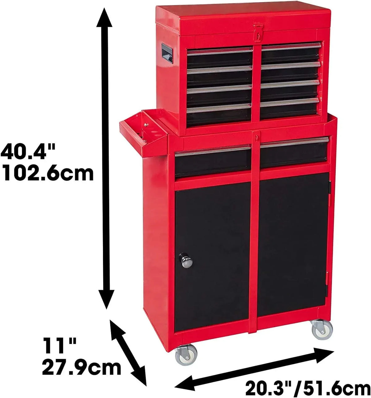 Torin ATBT1204B-RB Rolling Garage Workshop Organizer: Detachable 4 Drawer Tool Chest with Large Storage Cabinet and Adjustable Shelf, 10.98 D x 20.31 W x 40.4 H, Red/Black