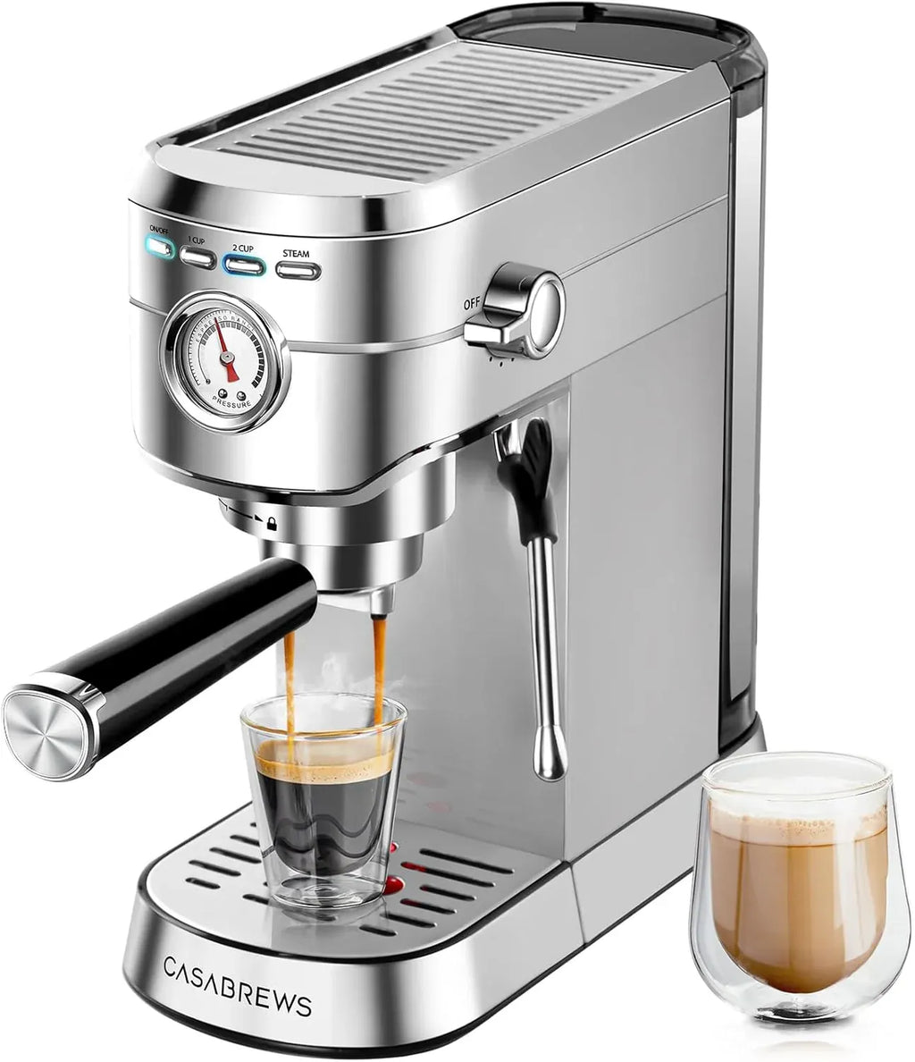 CM5418 Espresso Machine 20 Bar, Compact Espresso Maker with Steam Milk Frother, Stainless Steel Coffee Machine with 34oz Removable Water Tank for Cappuccino, Latte, Silver