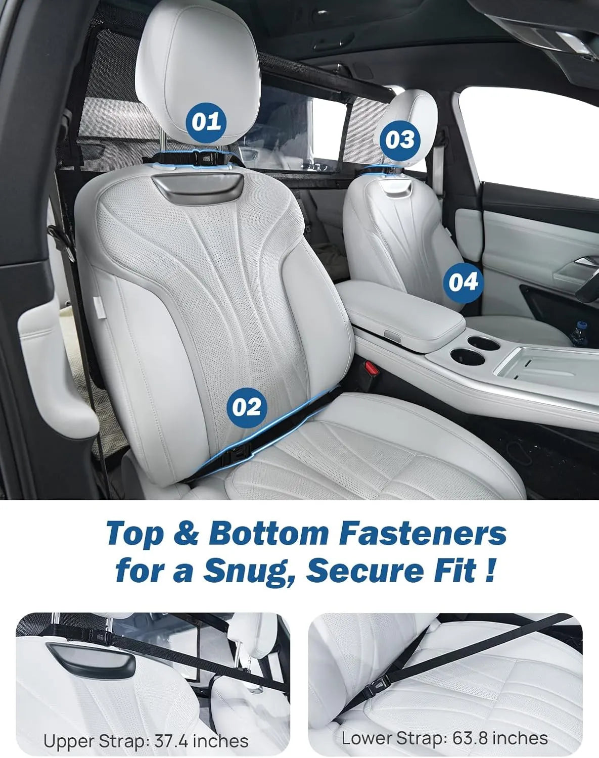 52 Wide Dog Car Barrier with Removable Visual Window, Car Barrier for SUV Escape-Proof, Net for Car Cargo Behind Front Seats, Vehicle Gate for Dog Travel, Ideal for Cars SUVs Trucks
