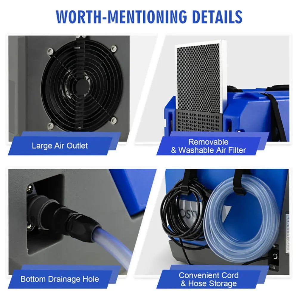 Yardi Yard 180 PPD Commercial Dehumidifier with Pump Drain Hose and Wheels-Blue, Dehumidifiers for Home, Auto and Manual Drainage, Intelligent Humidity Controll for Room, Bathroom, RV