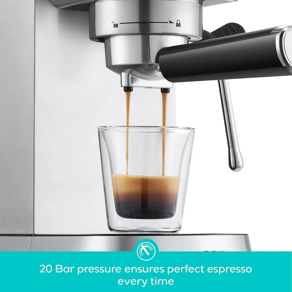 CM5418 Espresso Machine 20 Bar, Compact Espresso Maker with Steam Milk Frother, Stainless Steel Coffee Machine with 34oz Removable Water Tank for Cappuccino, Latte, Silver