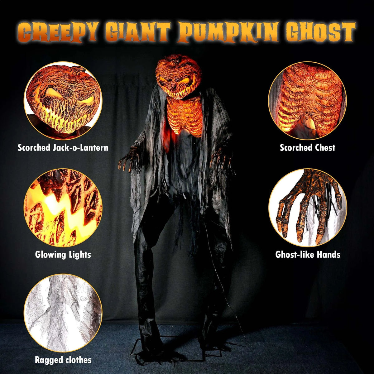 Yescom Scary Animated Pumpkin Halloween Decor 7 Ft with Motion & Sound Activated AC 100V-240V for Party Decoration