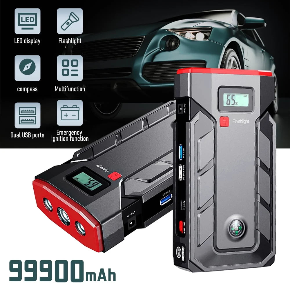 Car Jump Starter, 99900mAh Battery Jump Starter for All Gas or Up to 10L Diesel, Battery Booster Power Pack, 12V Auto Jump Box with LED Light, USB Quick Charge 3.0