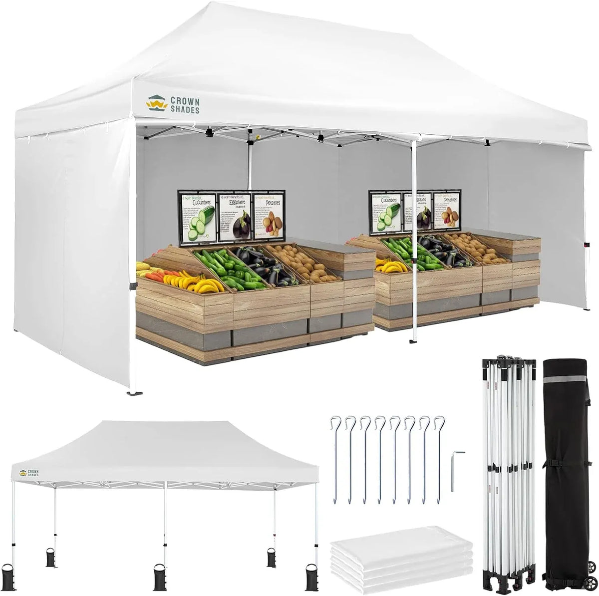 10X10 Comercial Instant Canopy Pop Up Tent with Center Lock (10x10 with 4 Sidewalls, Black)