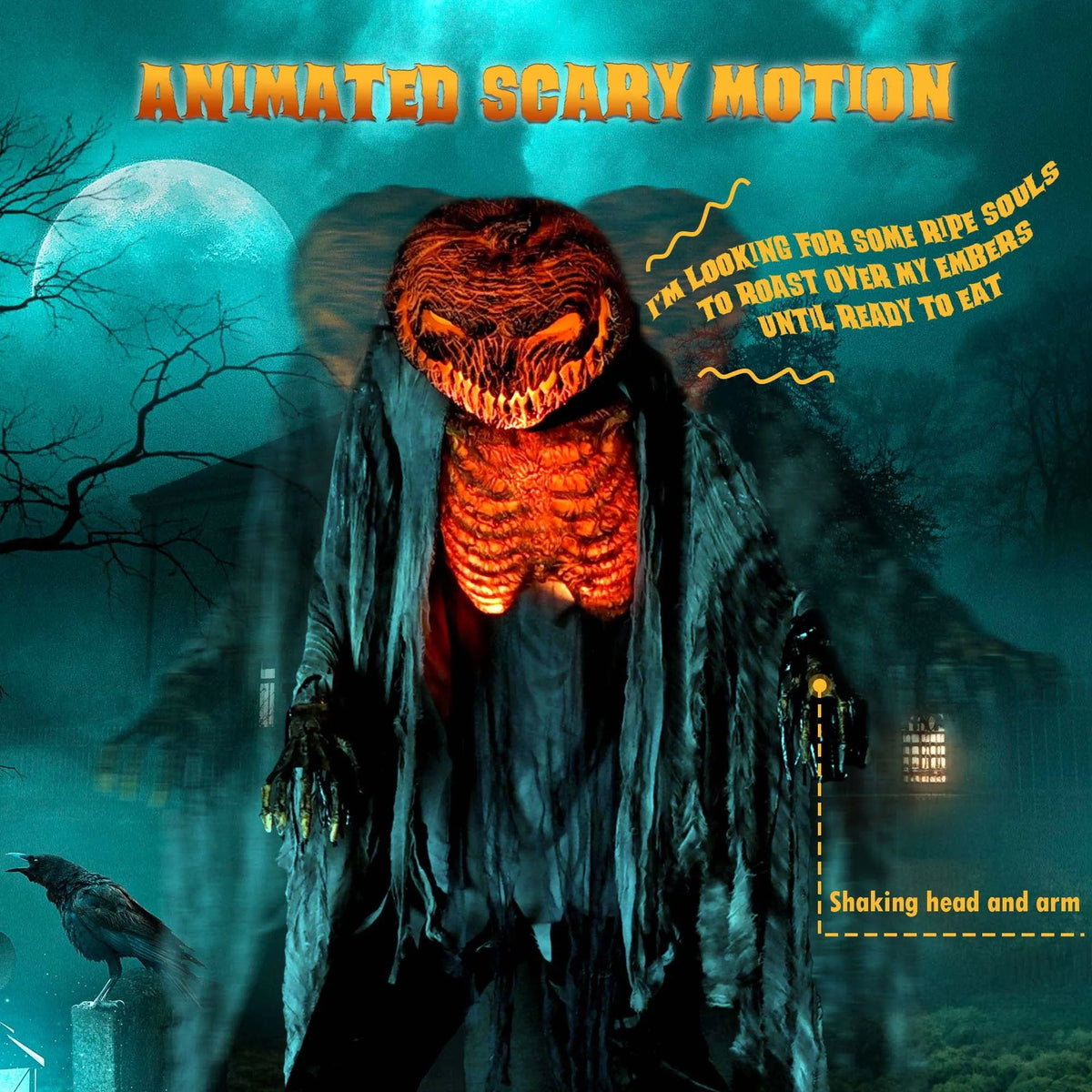 Yescom Scary Animated Pumpkin Halloween Decor 7 Ft with Motion & Sound Activated AC 100V-240V for Party Decoration