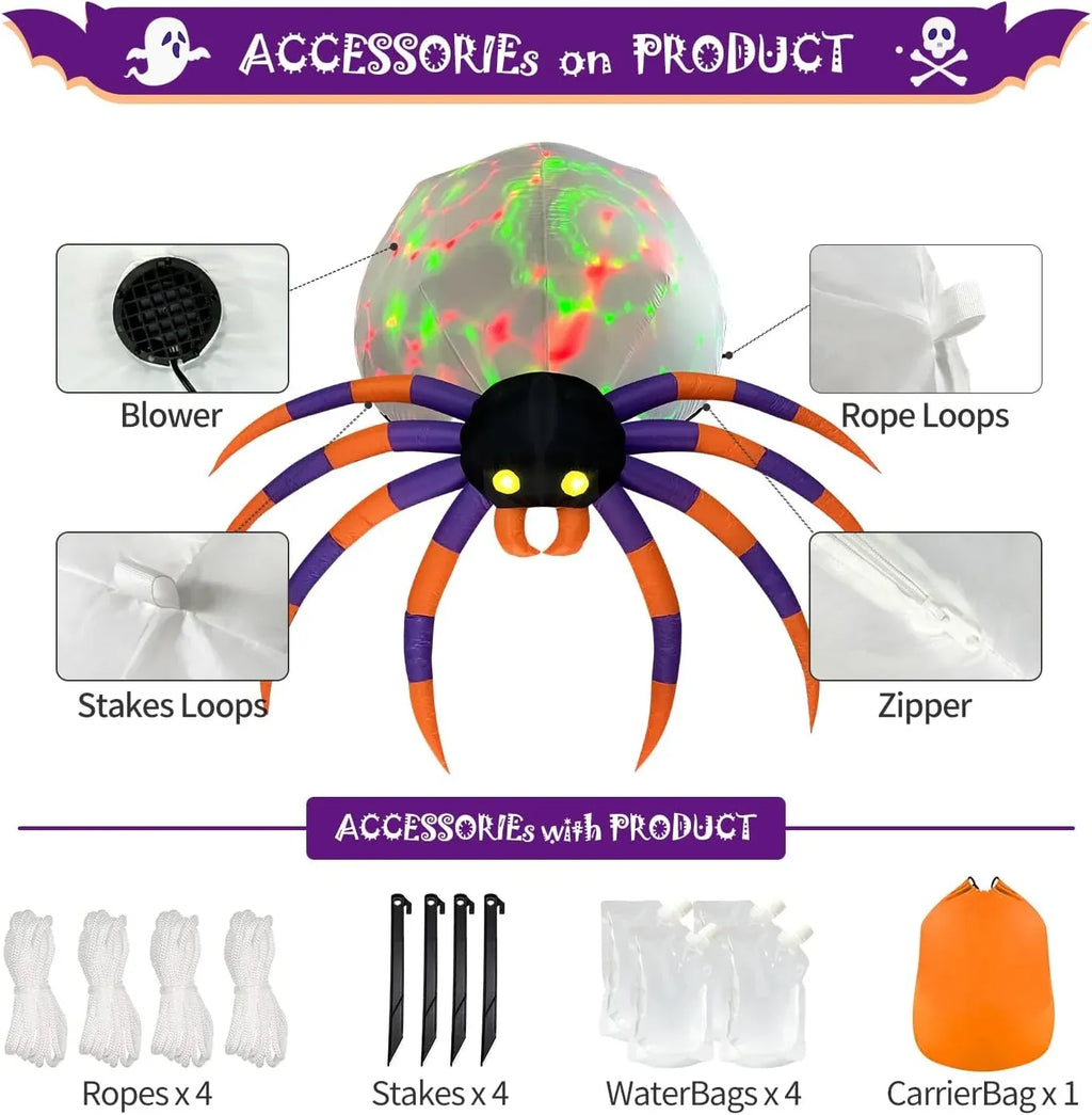 DomKom Giant 16FT Halloween Inflatable Decorations Spider, Build-in Magic LED Lights Holiday Blow Up Yard Decoration for Halloween Holiday Party Outdoor,Garden Yard Lawn Decor