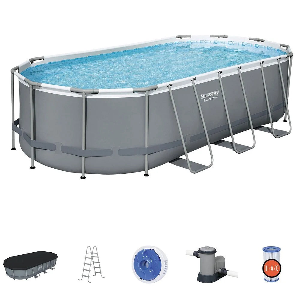 Bestway Power Steel 18ft x 9ft x 48in Above Ground Swimming Pool Set with Pump